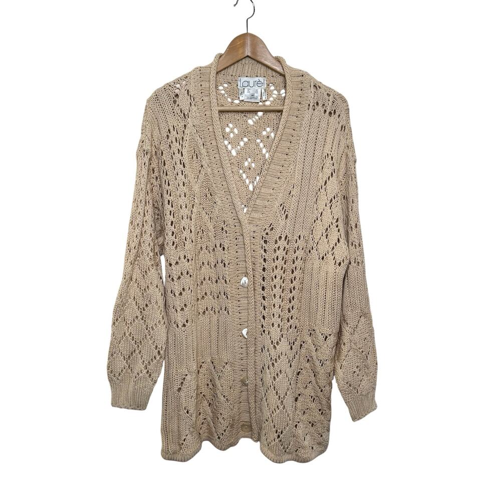 Laurel by Escada Made in Italy Wool Blend Size M Off White Knit Button Sweater